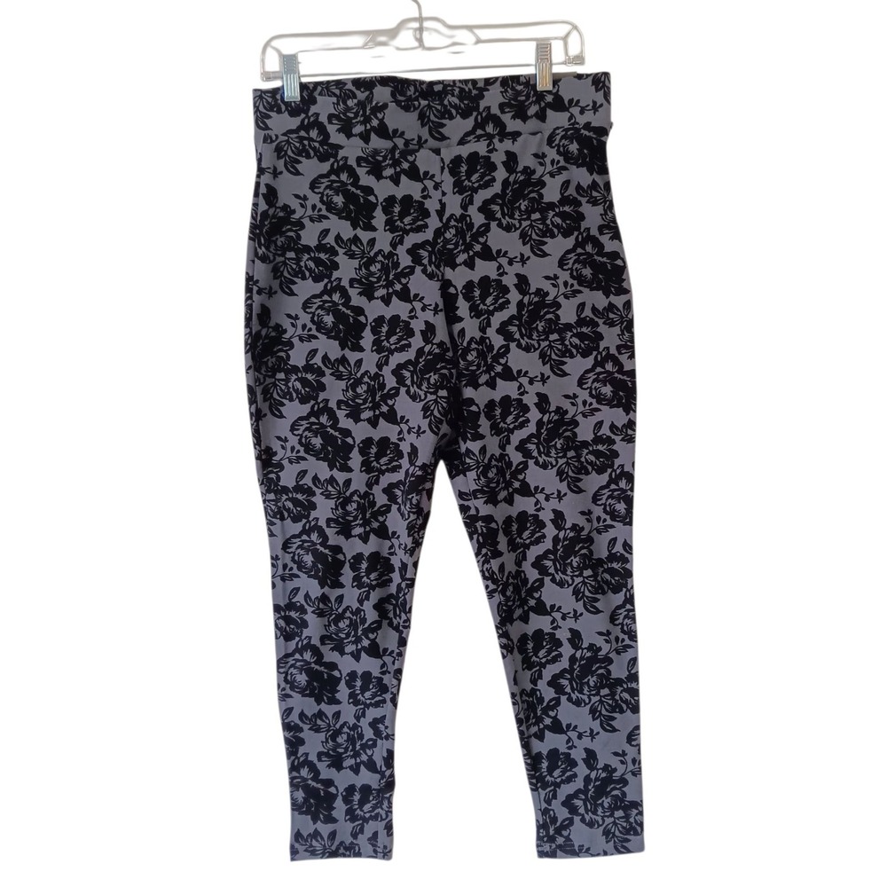 Torrid Premium Leggings 1X Plus Black Gray Flower Full Length‎ Mid Rise